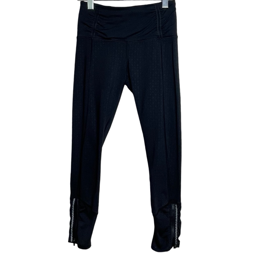 Lululemon Black Star Print Leggings Mid Rise Wide Waistband Ankle Zippers Sz 4
